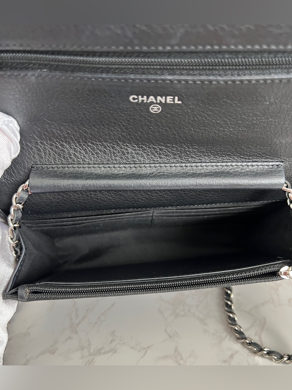 Chanel Whipstitch Wallet on Chain WOC in Black Calfskin and Silver Tone Hardware - Picture 11 of 16